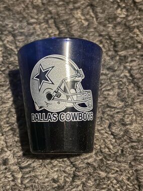 Blue glass Dallas cowboys shot glass